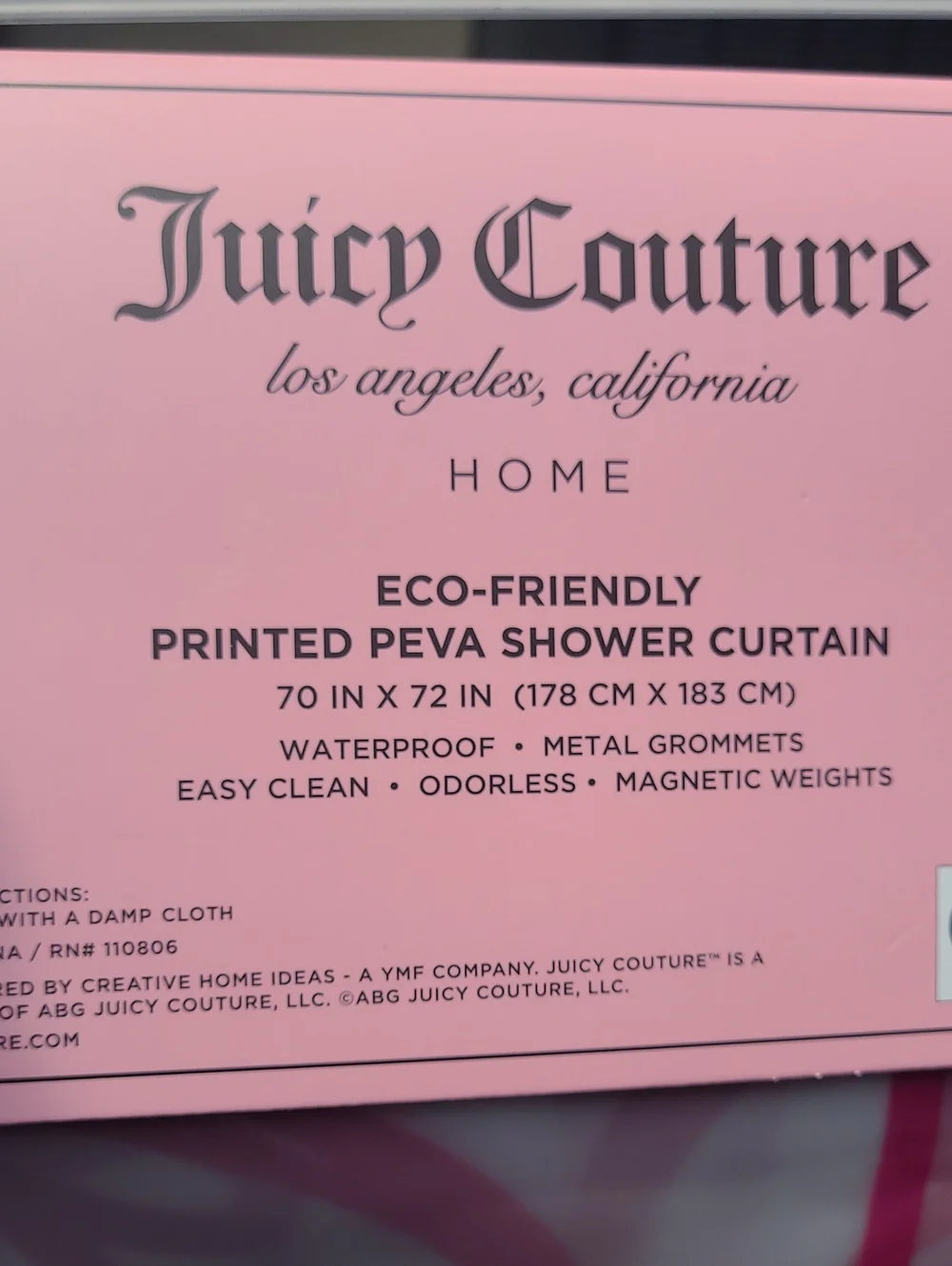 Juicy Couture White Shower Curtain with Pink Bow & Script Pattern